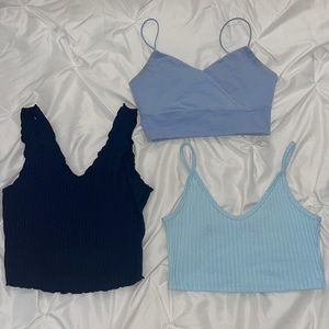 3 Crop Tops all Blue